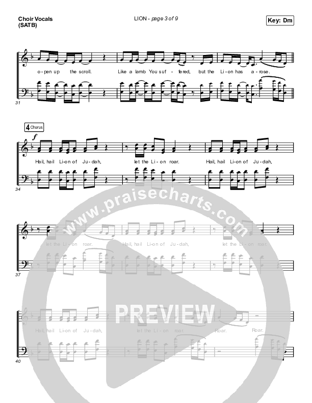 LION (Choral Anthem SATB) Choir Sheet (SATB) (Elevation Worship / Arr. Mason Brown)