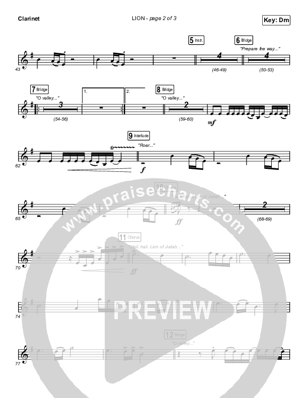 LION (Choral Anthem SATB) Clarinet 1,2 (Elevation Worship / Arr. Mason Brown)