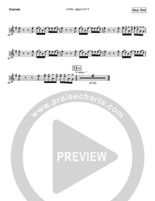 LION (Choral Anthem SATB) Clarinet 1,2 (Elevation Worship / Arr. Mason Brown)