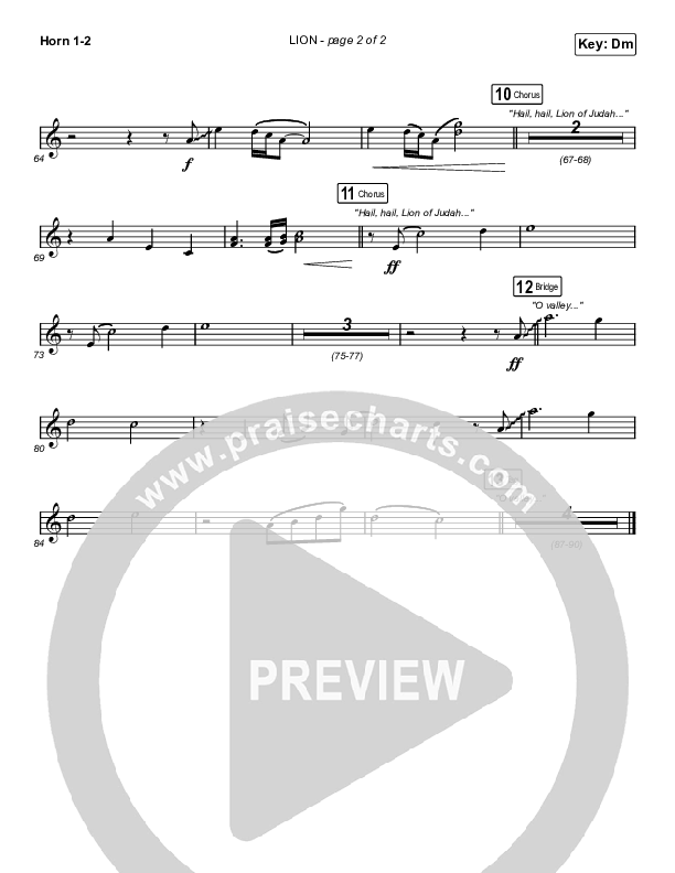 LION (Choral Anthem SATB) French Horn 1,2 (Elevation Worship / Arr. Mason Brown)