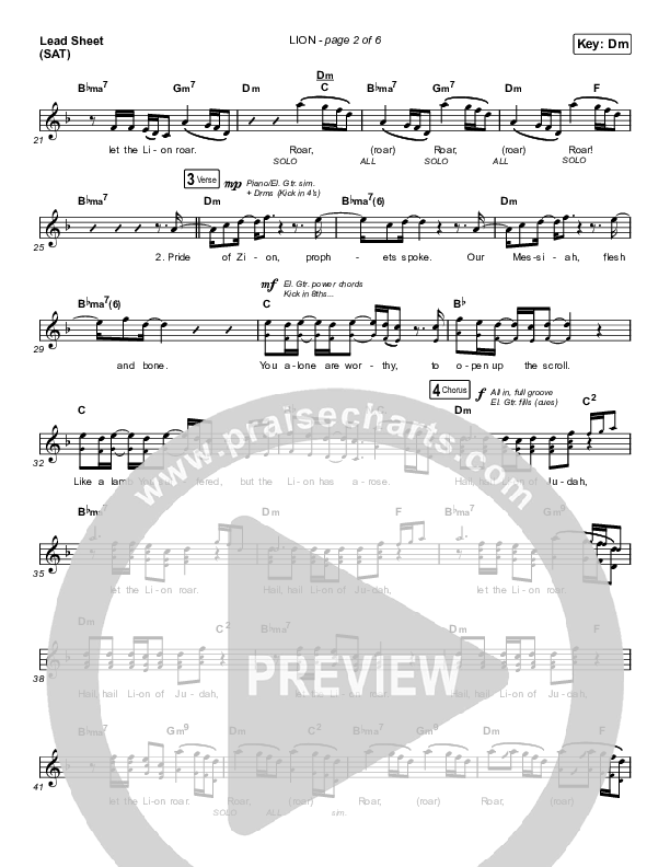 LION (Choral Anthem SATB) Lead Sheet (SAT) (Elevation Worship / Arr. Mason Brown)