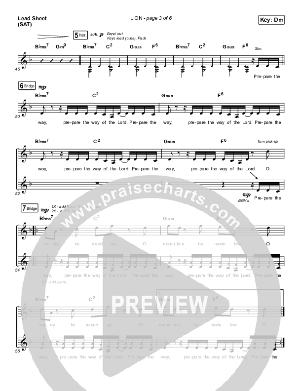 LION (Choral Anthem SATB) Lead Sheet (SAT) (Elevation Worship / Arr. Mason Brown)