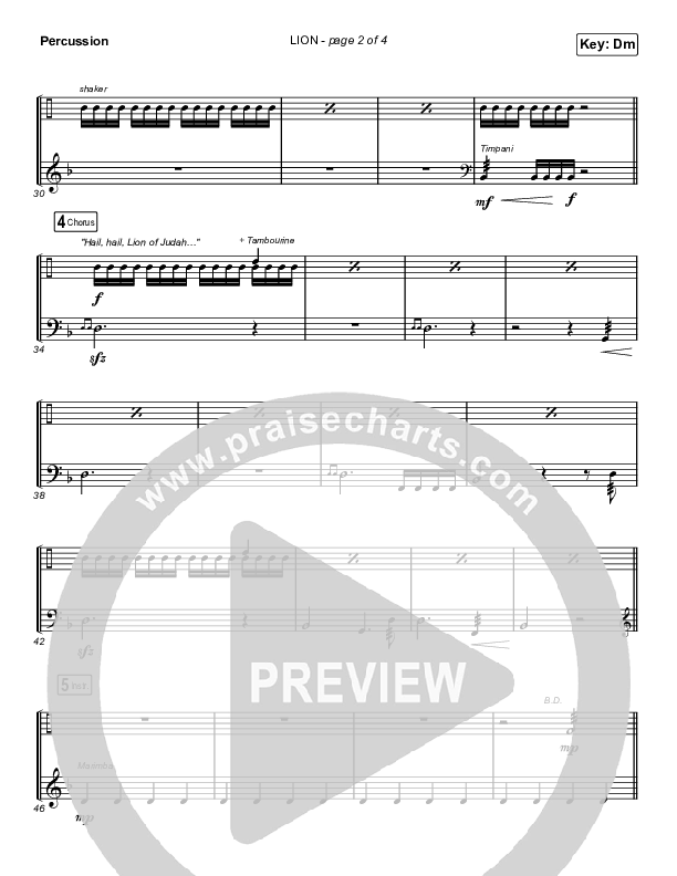 LION (Choral Anthem SATB) Percussion (Elevation Worship / Arr. Mason Brown)