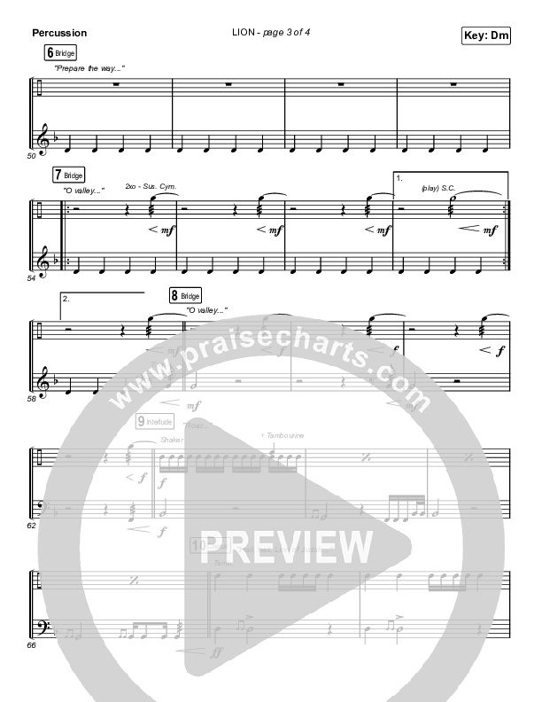 LION (Choral Anthem SATB) Percussion (Elevation Worship / Arr. Mason Brown)