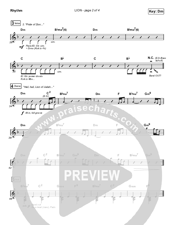 LION (Choral Anthem SATB) Rhythm Chart (Elevation Worship / Arr. Mason Brown)