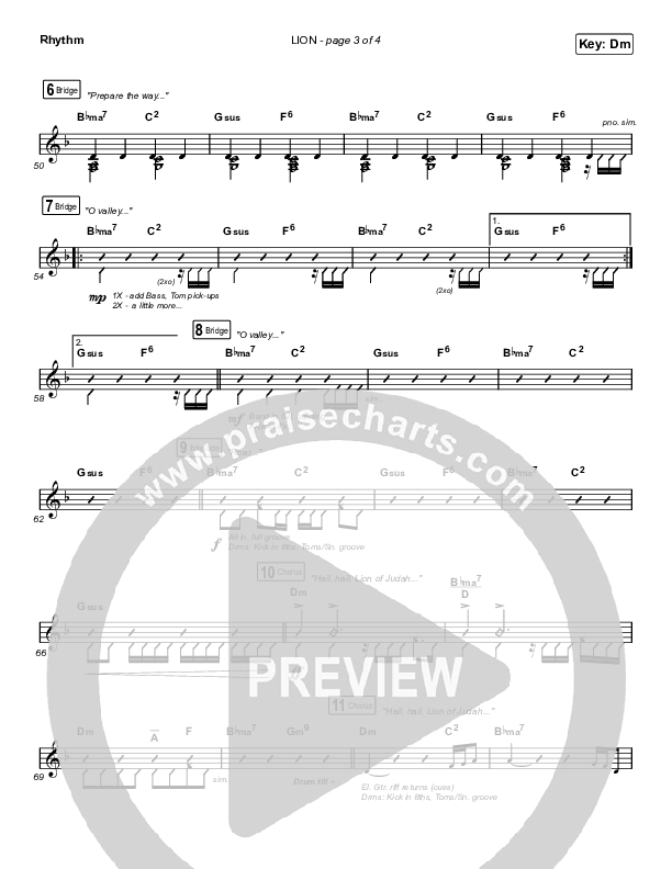 LION (Choral Anthem SATB) Rhythm Chart (Elevation Worship / Arr. Mason Brown)