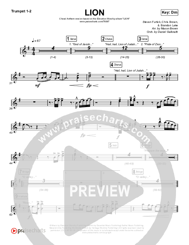 LION (Choral Anthem SATB) Brass Pack (Elevation Worship / Arr. Mason Brown)