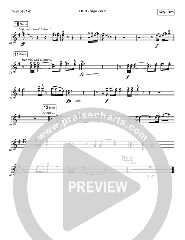 LION (Choral Anthem SATB) Trumpet 1,2 (Elevation Worship / Arr. Mason Brown)