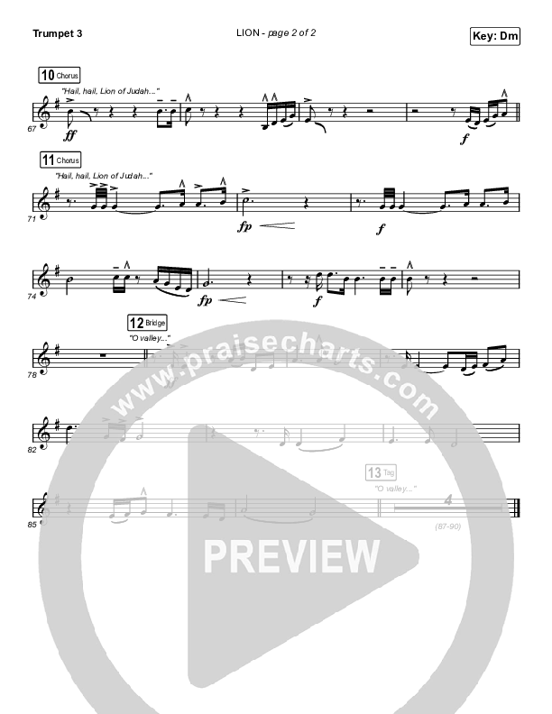 LION (Choral Anthem SATB) Trumpet 3 (Elevation Worship / Arr. Mason Brown)