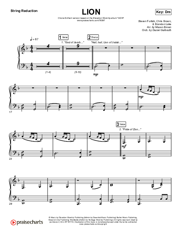 LION (Choral Anthem SATB) String Reduction (Elevation Worship / Arr. Mason Brown)