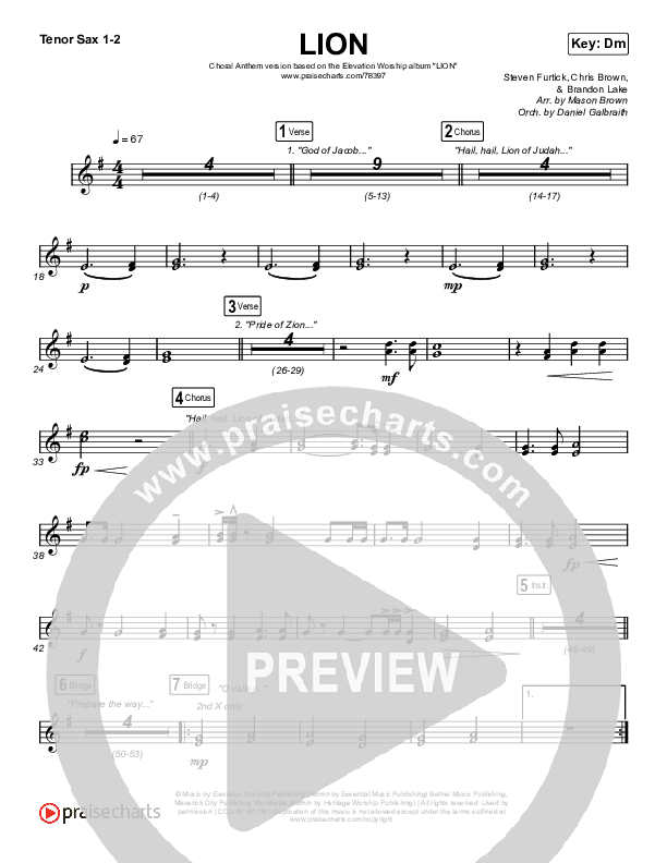 LION (Choral Anthem SATB) Sax Pack (Elevation Worship / Arr. Mason Brown)