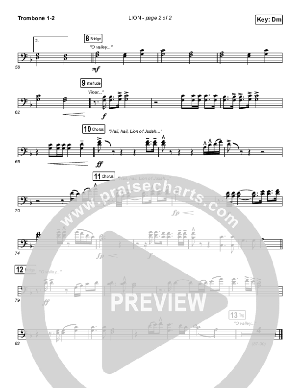LION (Choral Anthem SATB) Trombone 1/2 (Elevation Worship / Arr. Mason Brown)