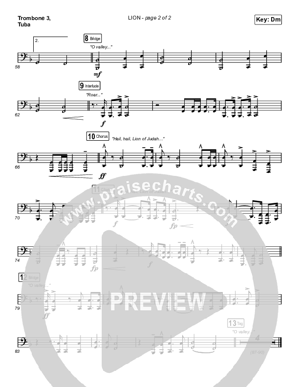 LION (Choral Anthem SATB) Trombone 3/Tuba (Elevation Worship / Arr. Mason Brown)