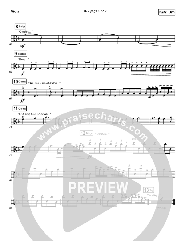 LION (Choral Anthem SATB) Viola (Elevation Worship / Arr. Mason Brown)