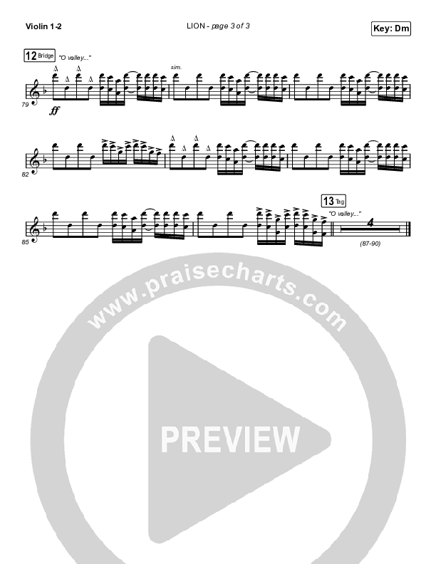 LION (Choral Anthem SATB) Violin 1,2 (Elevation Worship / Arr. Mason Brown)