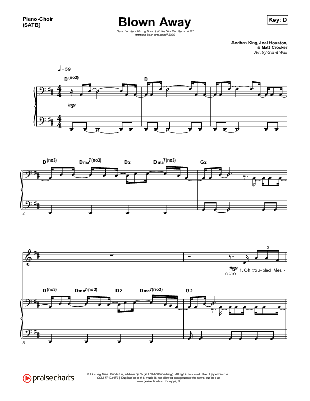 Blown Away Piano/Vocal (SATB) (Hillsong UNITED)