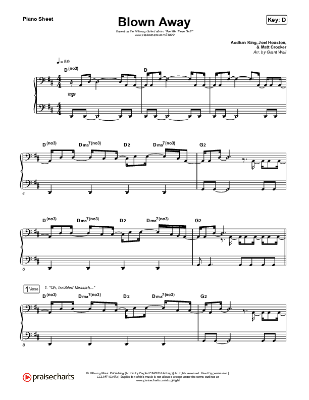 Blown Away Piano Sheet (Hillsong UNITED)