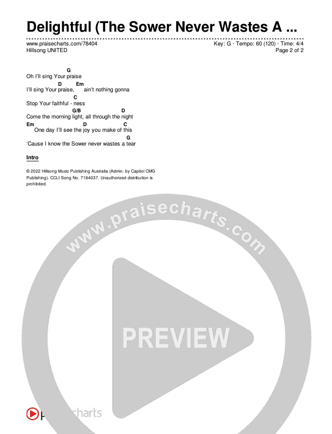Delightful (The Sower Never Wastes A Tear) Chords & Lyrics (Hillsong UNITED)