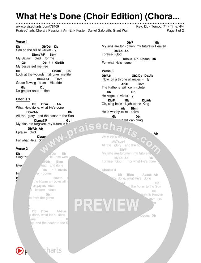 What He's Done (Choir Edition) (Choral Anthem) Chords & Lyrics (Passion / Arr. Erik Foster)