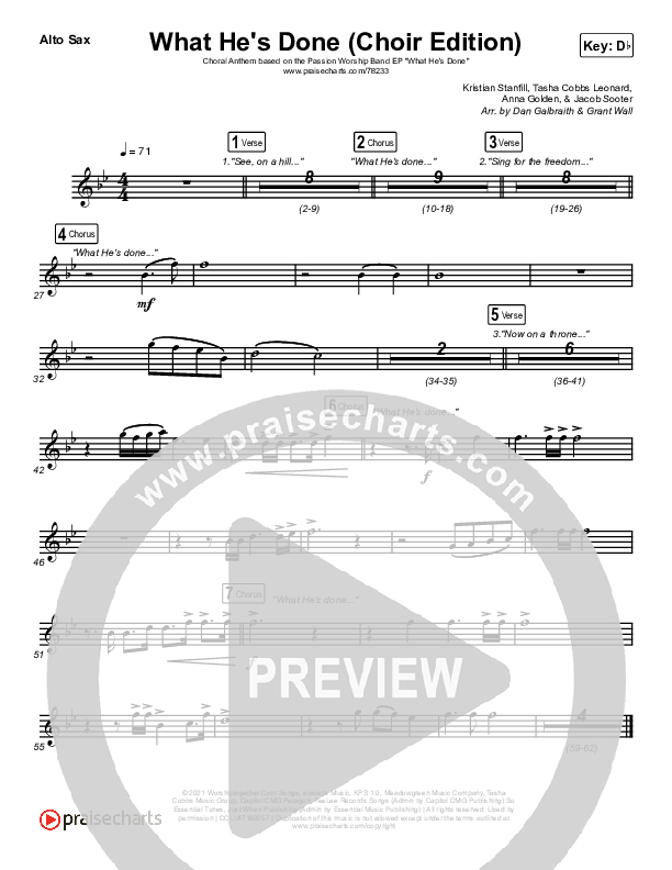 What He's Done (Choir Edition) (Choral Anthem) Sax Pack (Passion / Arr. Erik Foster)
