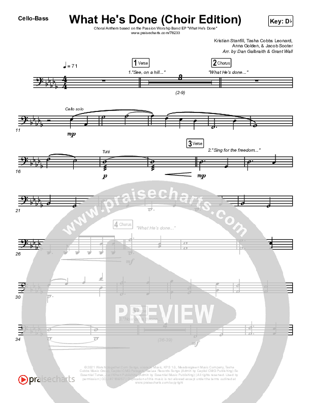 What He's Done (Choir Edition) (Choral Anthem) Cello/Bass (Passion / Arr. Erik Foster)