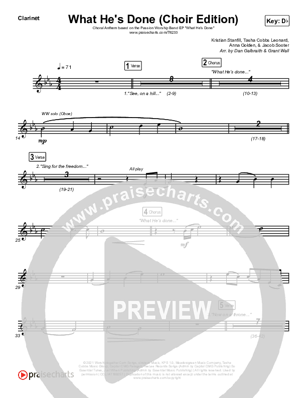 What He's Done (Choir Edition) (Choral Anthem) Clarinet 1,2 (Passion / Arr. Erik Foster)
