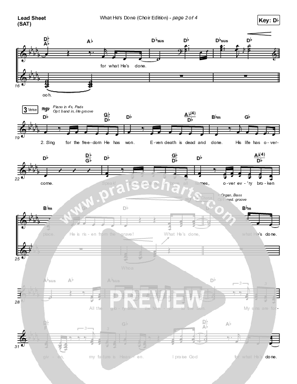 What He's Done (Choir Edition) (Choral Anthem) Lead Sheet (SAT) (Passion / Arr. Erik Foster)