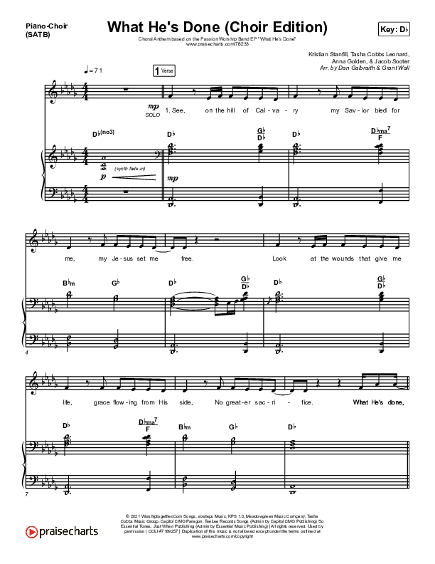 What He's Done (Choir Edition) (Choral Anthem) Piano/Vocal (SATB) (Passion / Arr. Erik Foster)