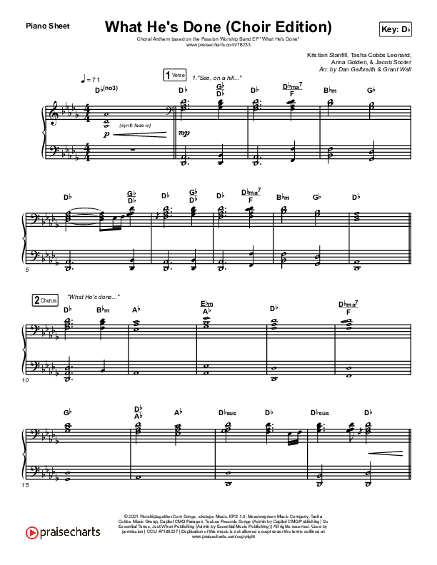 What He's Done (Choir Edition) (Choral Anthem) Piano Sheet (Passion / Arr. Erik Foster)