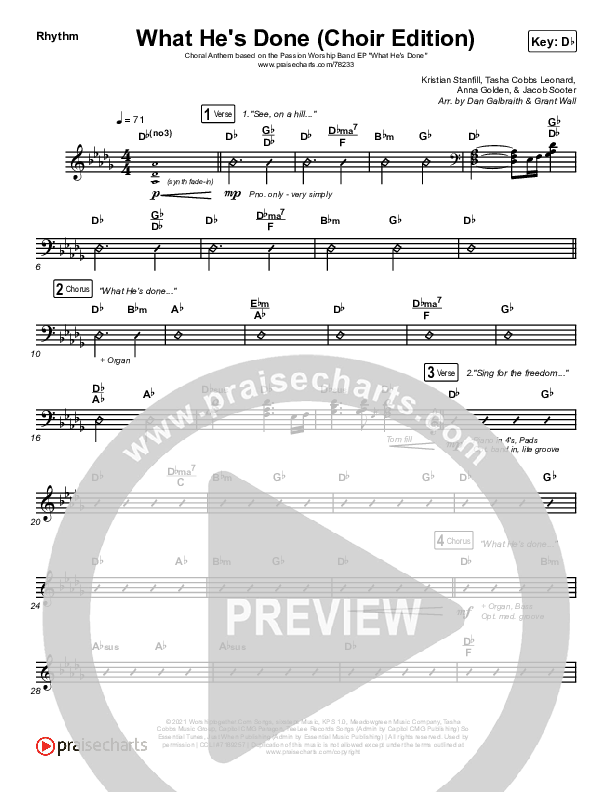 What He's Done (Choir Edition) (Choral Anthem) Rhythm Chart (Passion / Arr. Erik Foster)