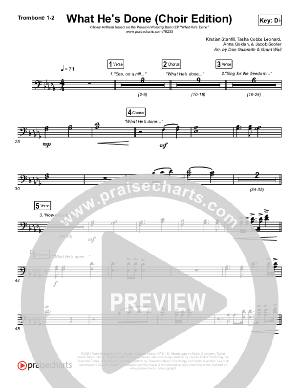 What He's Done (Choir Edition) (Choral Anthem) Trombone 1/2 (Passion / Arr. Erik Foster)