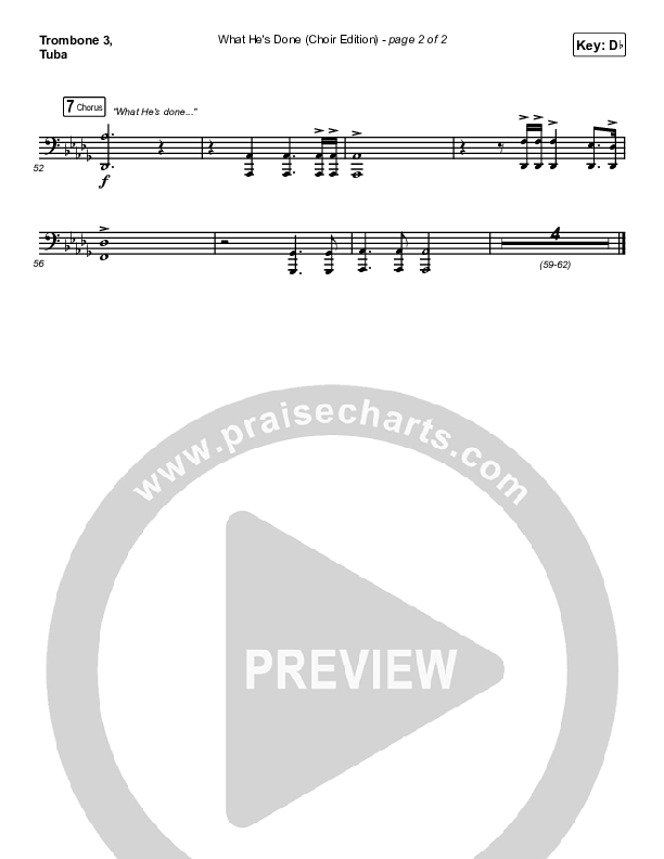 What He's Done (Choir Edition) (Choral Anthem) Trombone 3/Tuba (Passion / Arr. Erik Foster)