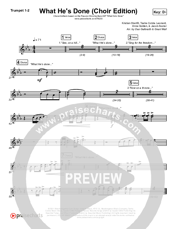 What He's Done (Choir Edition) (Choral Anthem) Trumpet 1,2 (Passion / Arr. Erik Foster)