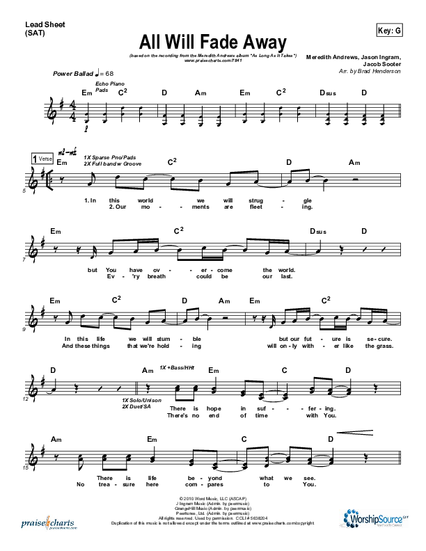All Will Fade Away Lead Sheet (SAT) (Meredith Andrews)