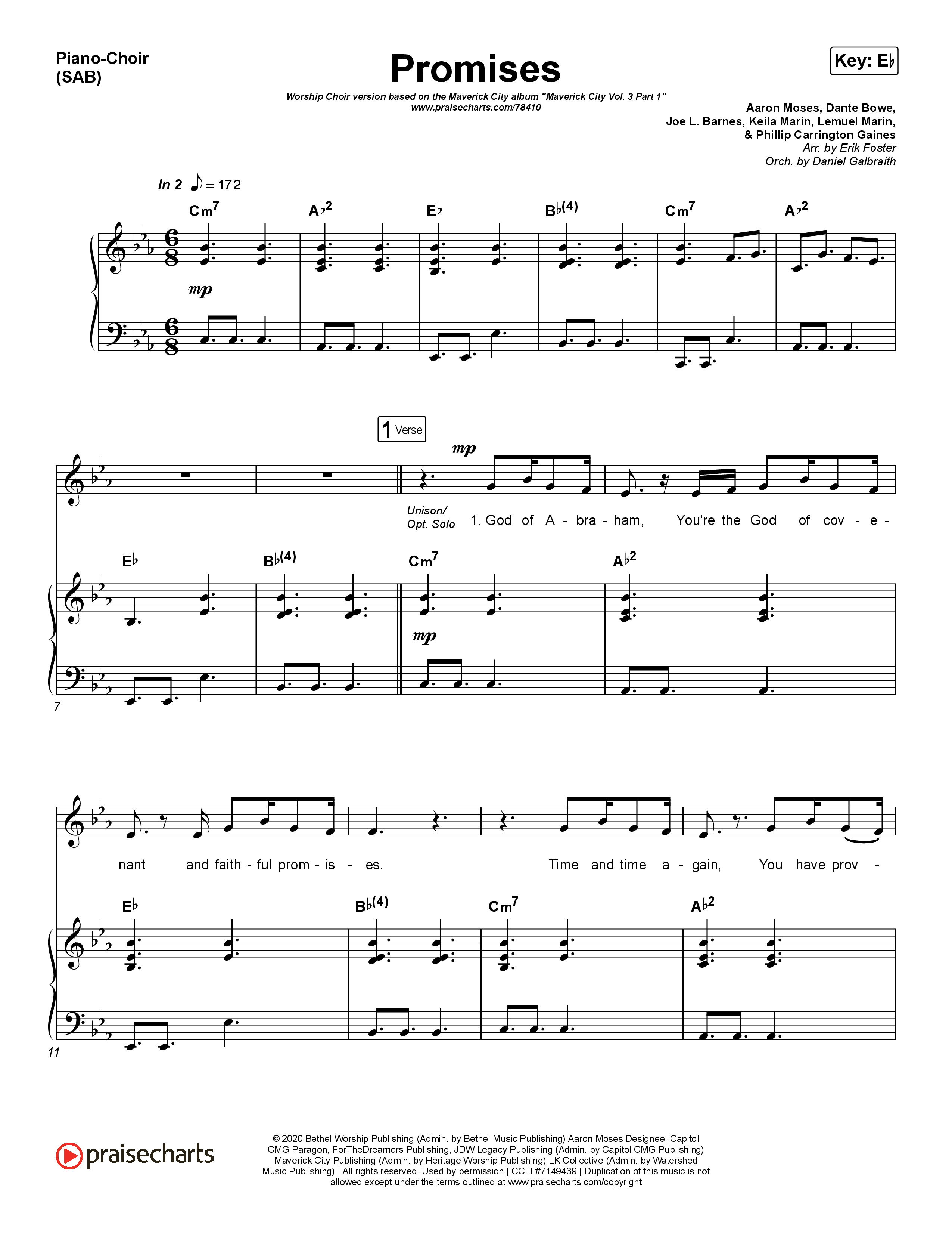 Promises (Worship Choir SAB) Piano/Choir (SAB) (Maverick City Music / Arr. Erik Foster)