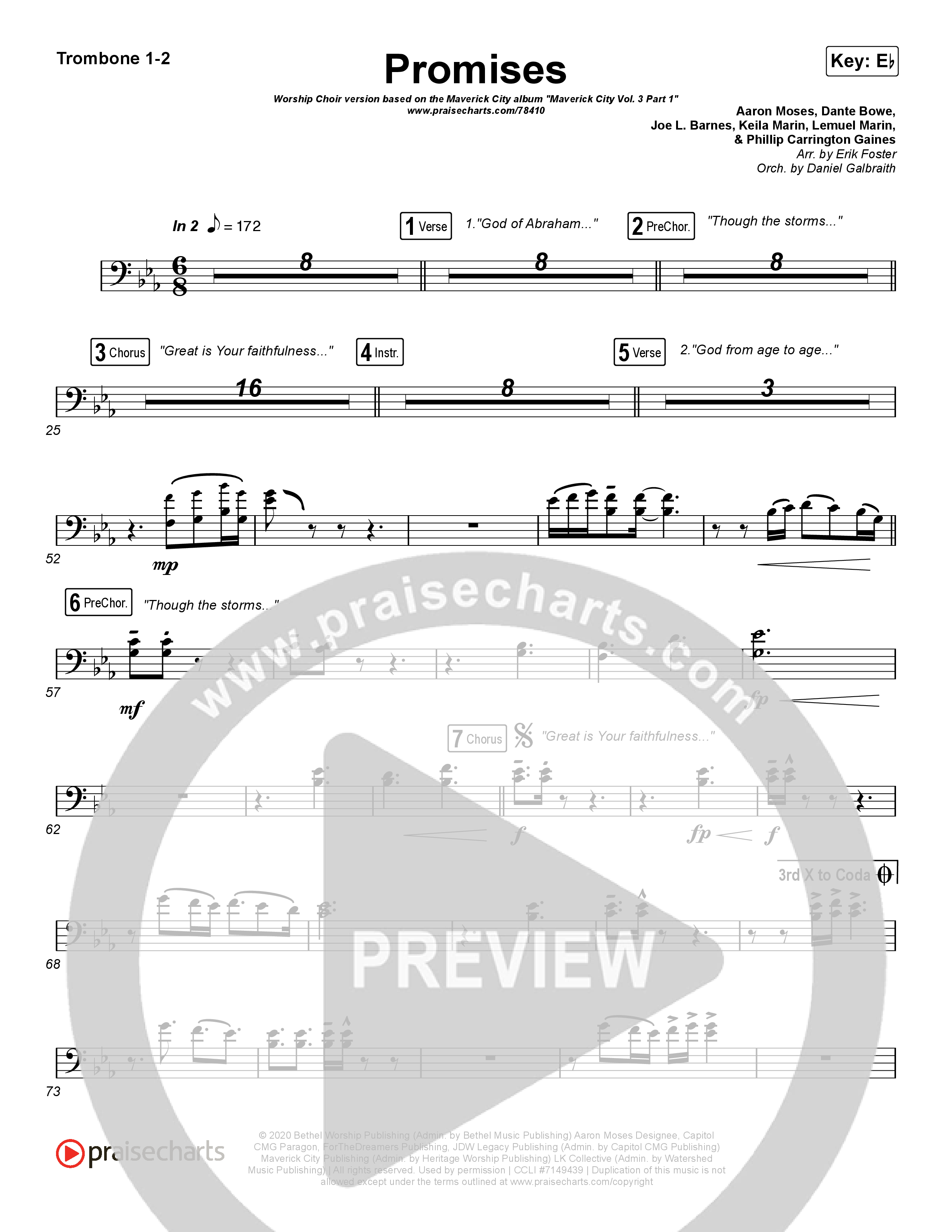 Promises (Worship Choir SAB) Trombone 1/2 (Maverick City Music / Arr. Erik Foster)
