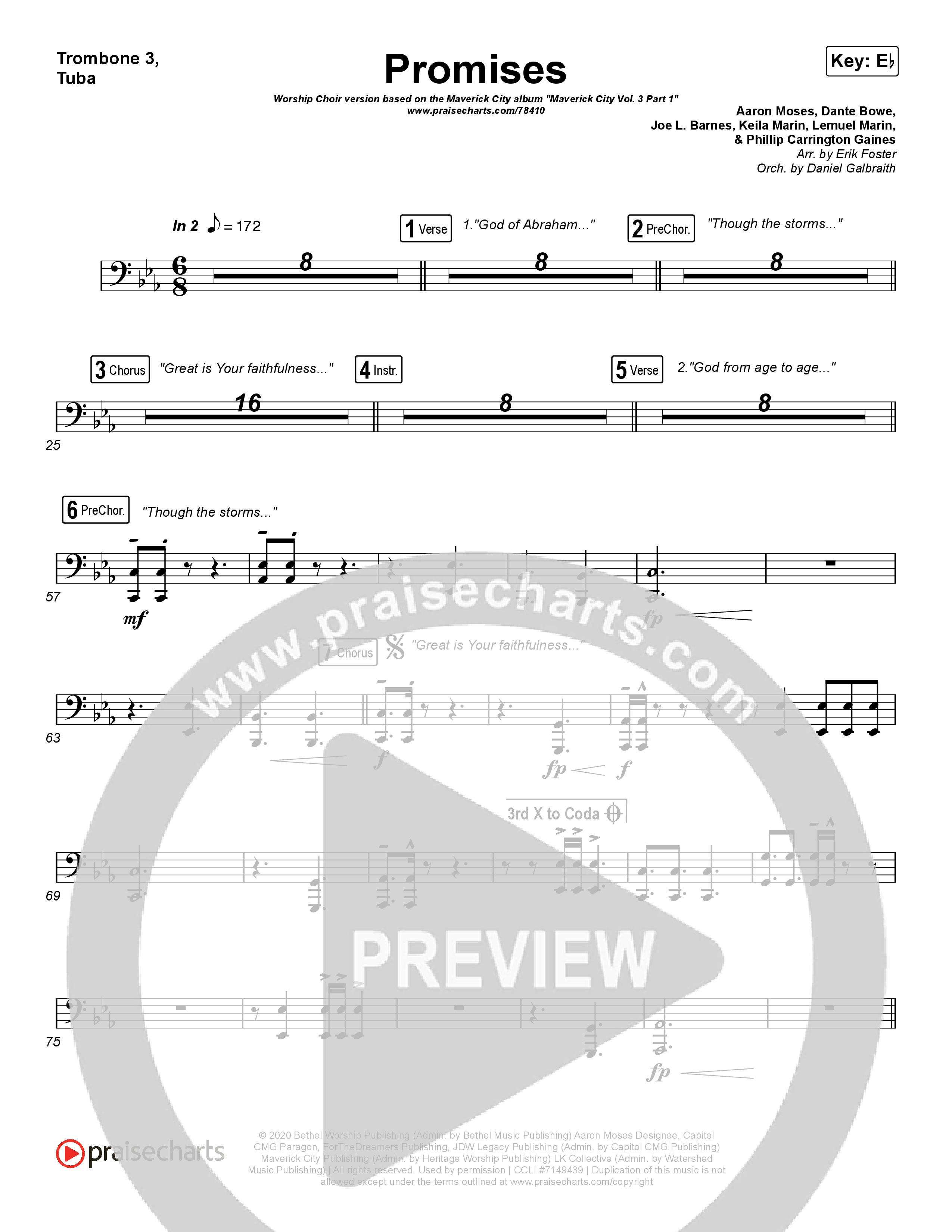 Promises (Worship Choir SAB) Trombone 3/Tuba (Maverick City Music / Arr. Erik Foster)