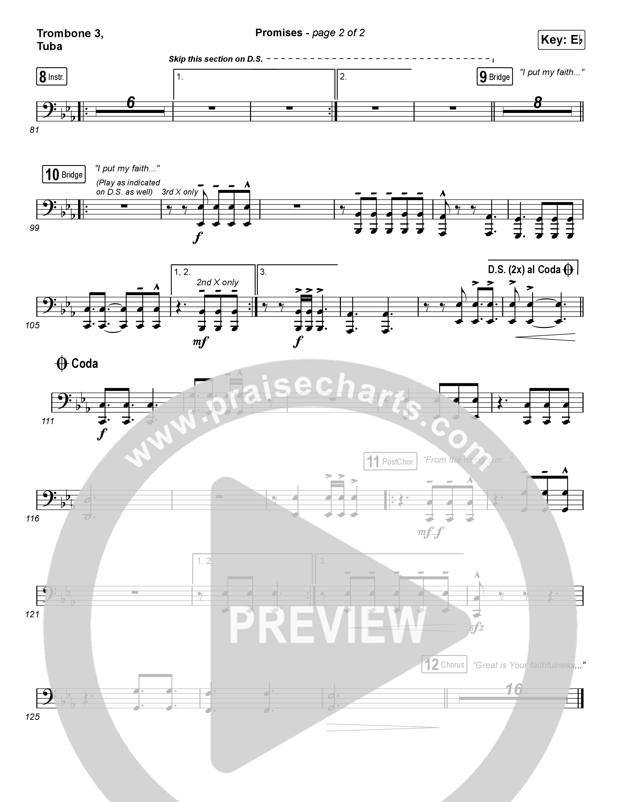 Promises (Worship Choir SAB) Trombone 3/Tuba (Maverick City Music / Arr. Erik Foster)