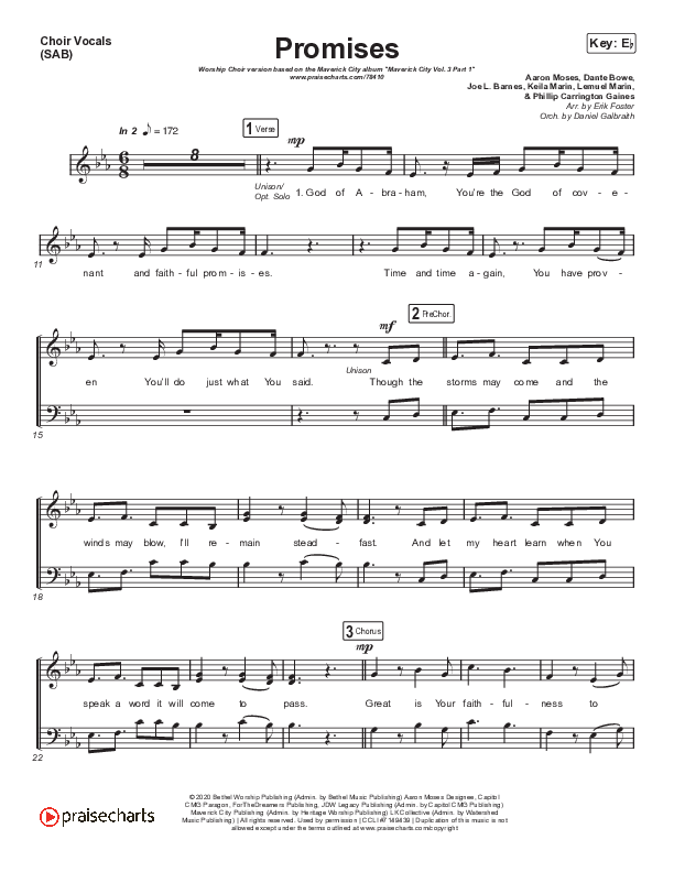 Promises (Worship Choir SAB) Choir Sheet (SAB) (Maverick City Music / Arr. Erik Foster)