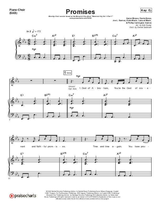 Promises (Worship Choir SAB) Piano/Choir (SAB) (Maverick City Music / Arr. Erik Foster)