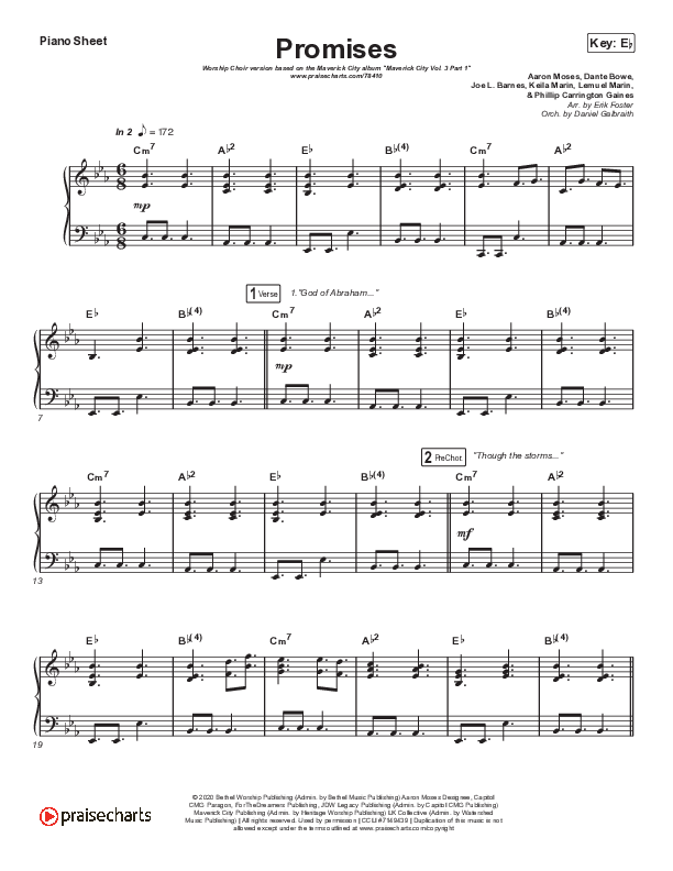 Promises (Worship Choir SAB) Piano Sheet (Maverick City Music / Arr. Erik Foster)