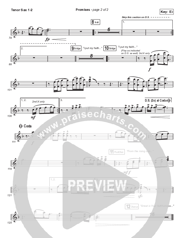Promises (Worship Choir SAB) Tenor Sax 1/2 (Maverick City Music / Arr. Erik Foster)