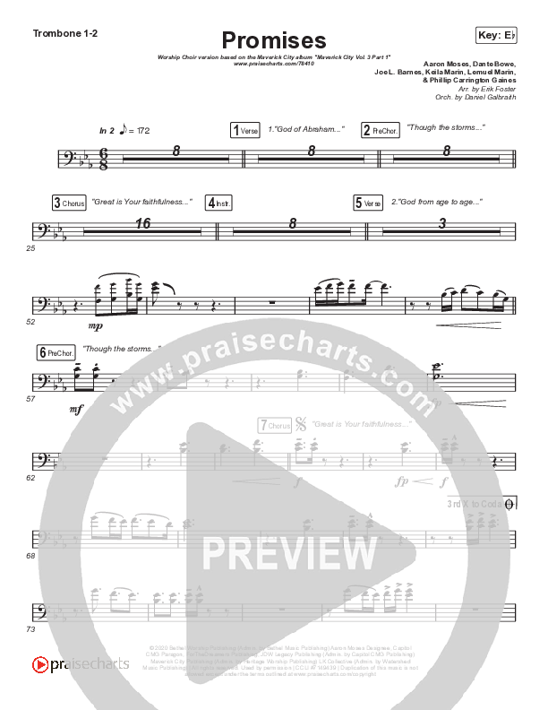 Promises (Worship Choir SAB) Trombone 1/2 (Maverick City Music / Arr. Erik Foster)