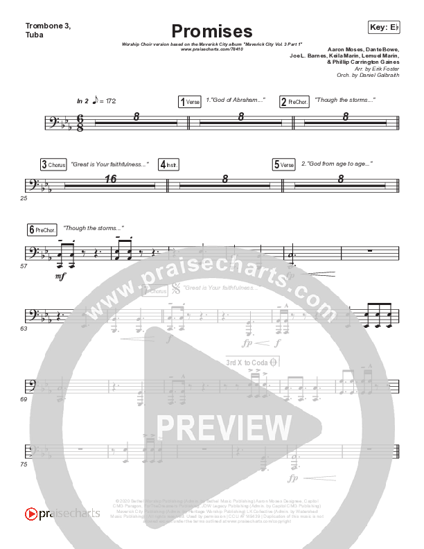 Promises (Worship Choir SAB) Trombone 3/Tuba (Maverick City Music / Arr. Erik Foster)