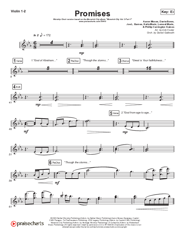 Promises (Worship Choir SAB) Violin 1/2 (Maverick City Music / Arr. Erik Foster)