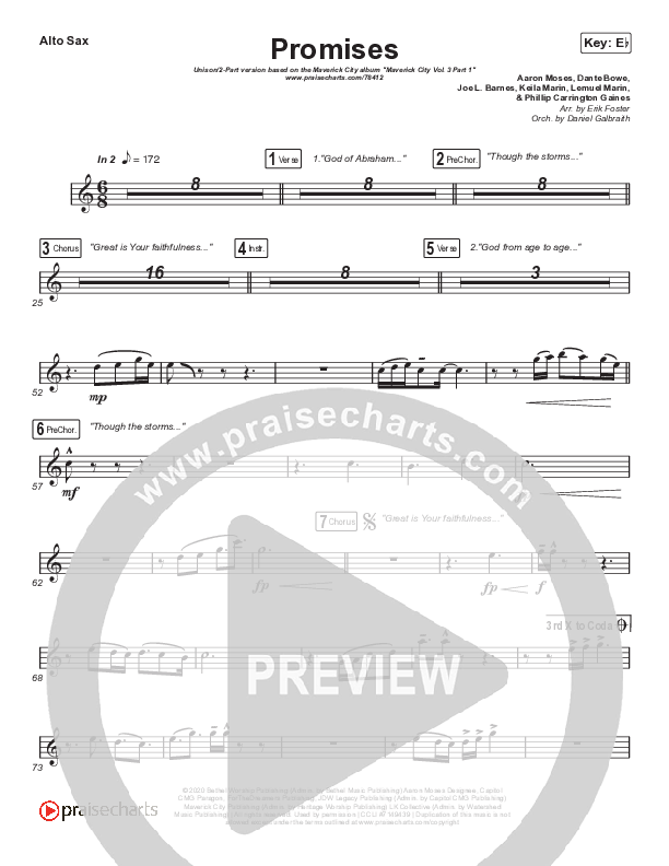 Promises (Unison/2-Part Choir) Sax Pack (Maverick City Music / Arr. Erik Foster)