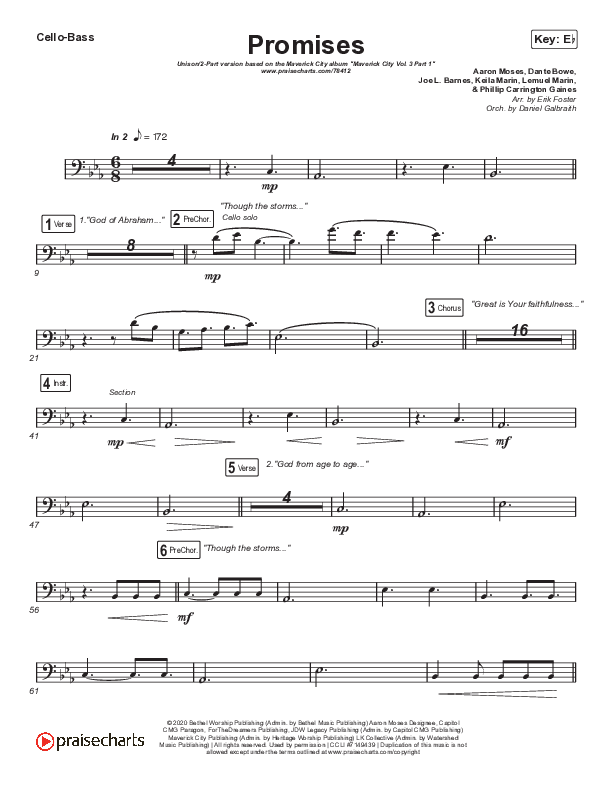 Promises (Unison/2-Part Choir) Cello/Bass (Maverick City Music / Arr. Erik Foster)