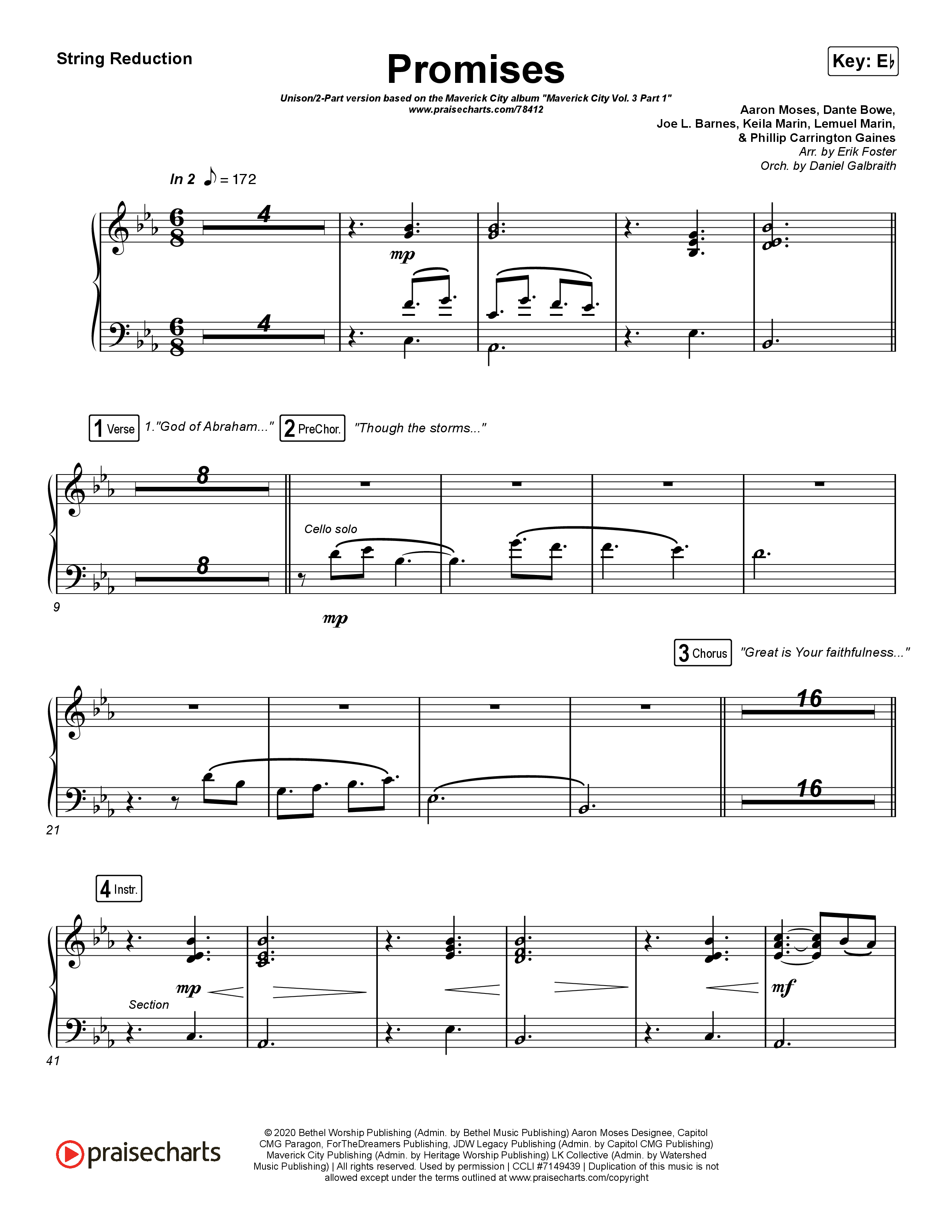 Promises (Unison/2-Part Choir) String Reduction (Maverick City Music / Arr. Erik Foster)