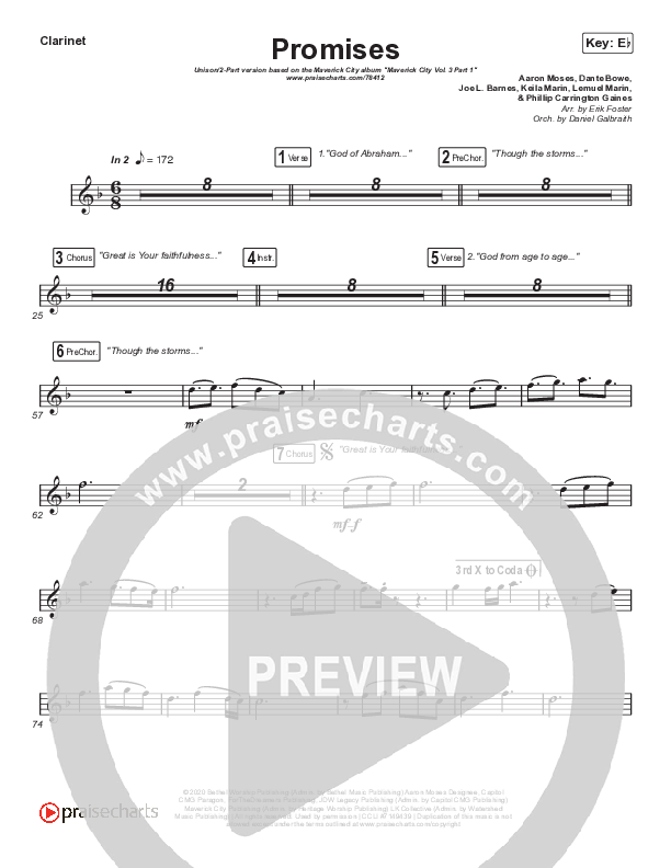 Promises (Unison/2-Part Choir) Clarinet (Maverick City Music / Arr. Erik Foster)