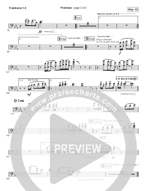 Promises (Unison/2-Part Choir) Trombone 1/2 (Maverick City Music / Arr. Erik Foster)